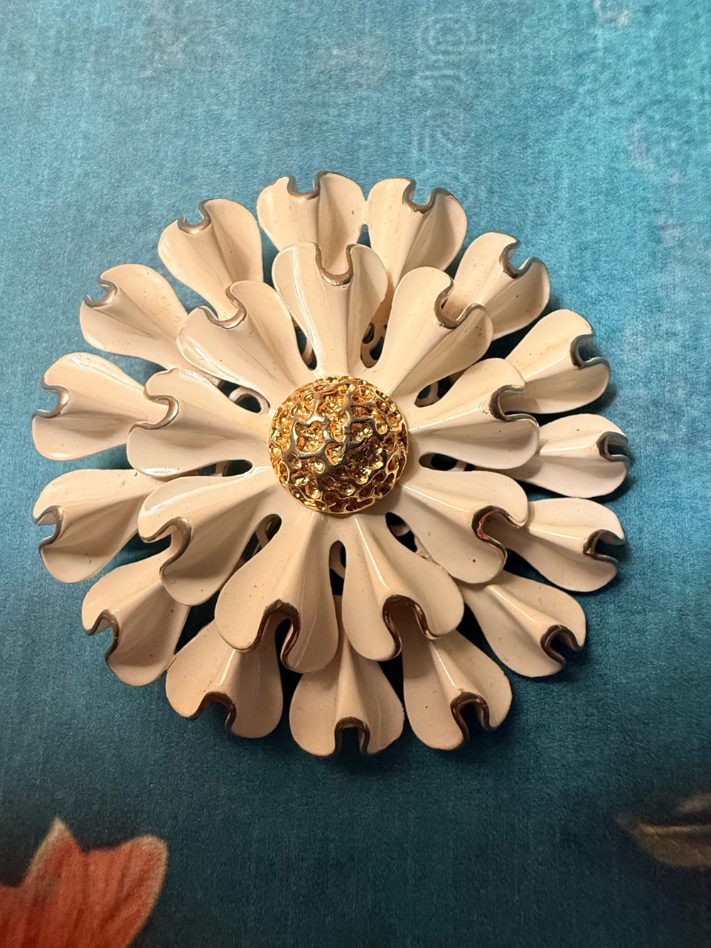 White Flower Brooch with Gold Center.